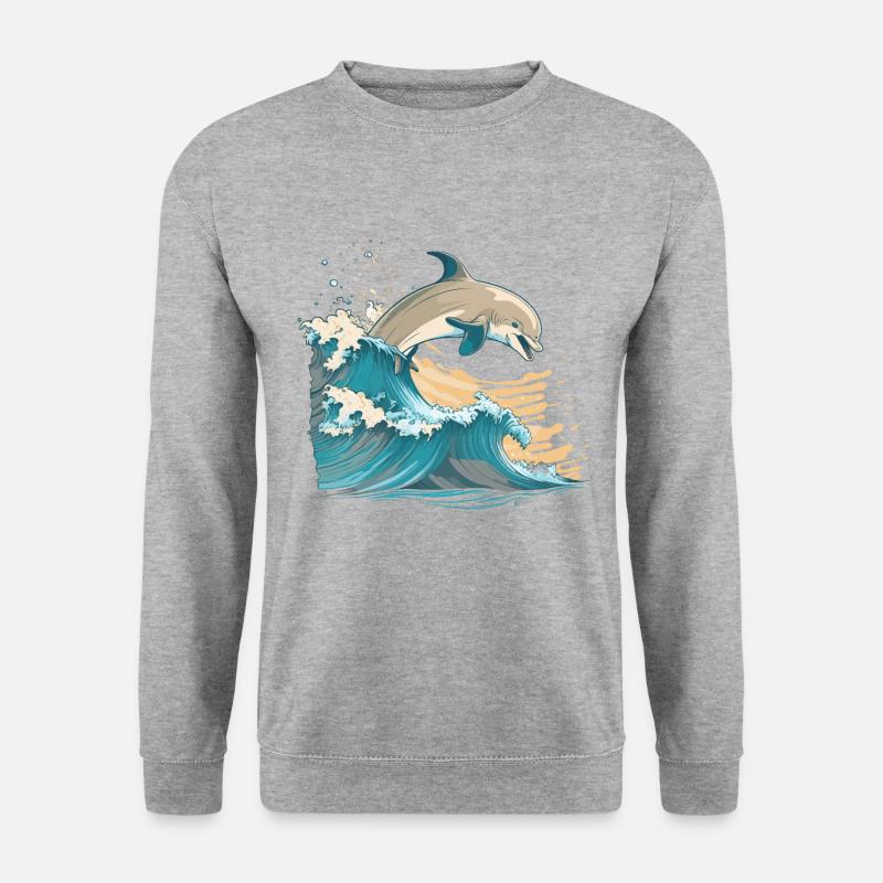 Der fröhliche Delphin - Unisex Pullover - Weißgrau meliert