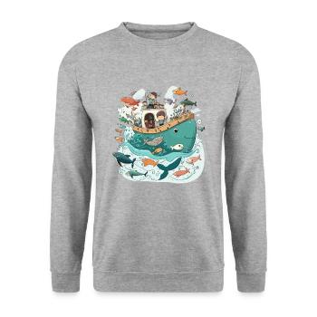 Sail Away: Abenteuer im Ozean - Unisex Pullover - Weißgrau meliert - Vorne - Alina (178cm) & Michal (187cm)