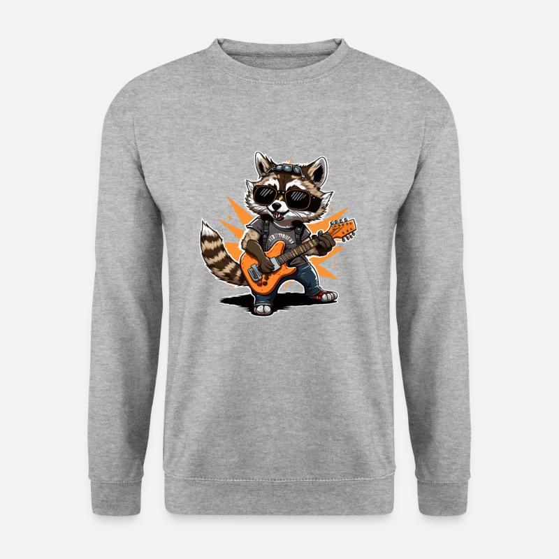 Waschbär-Gitarrist - Unisex Pullover - Weißgrau meliert