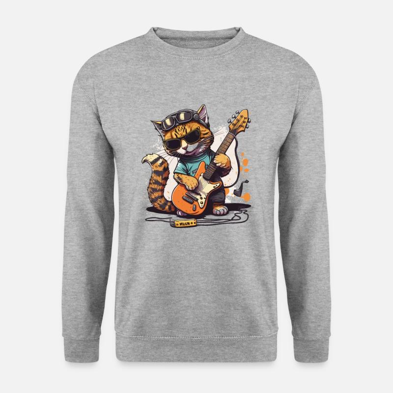 Gitarre Katze - Unisex Pullover - Weißgrau meliert