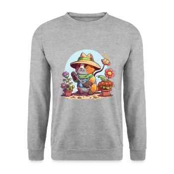 Gardening Cat - Unisex Sweatshirt - salt & pepper - Front - Alina (178cm) & Michal (187cm)