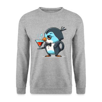 Ausgefallener Pinguin - Unisex Pullover - Weißgrau meliert - Vorne - Alina (178cm) & Michal (187cm)