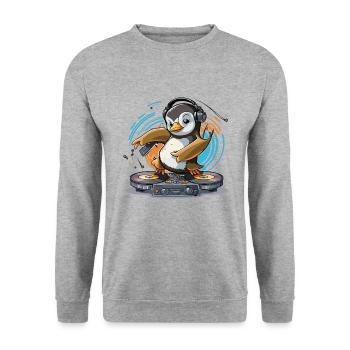 Funky Penguin DJ - Sweat-shirt Unisexe - gris chiné - Devant - Alina (178cm) & Michal (187cm)