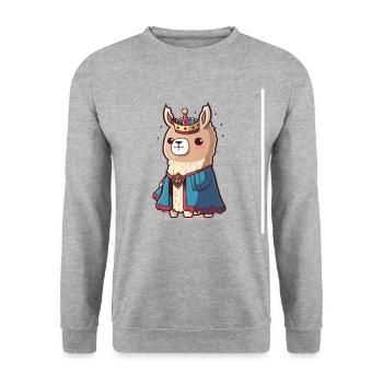 Königliches Lama - Unisex Pullover - Weißgrau meliert - Vorne - Alina (178cm) & Michal (187cm)