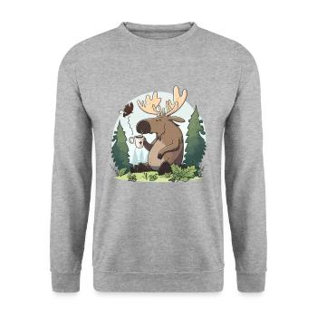 Elch Mornin Joe - Unisex Pullover - Weißgrau meliert - Vorne - Alina (178cm) & Michal (187cm)