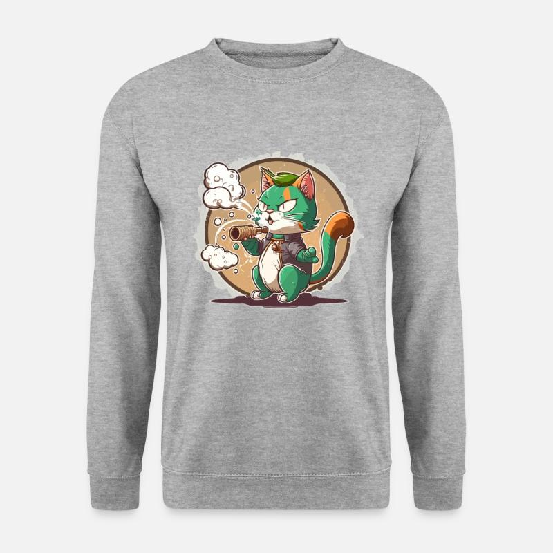 Rauchende Katze - Unisex Pullover - Weißgrau meliert