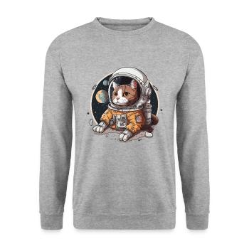 Kosmisches Abenteuer - Unisex Pullover - Weißgrau meliert - Vorne - Alina (178cm) & Michal (187cm)