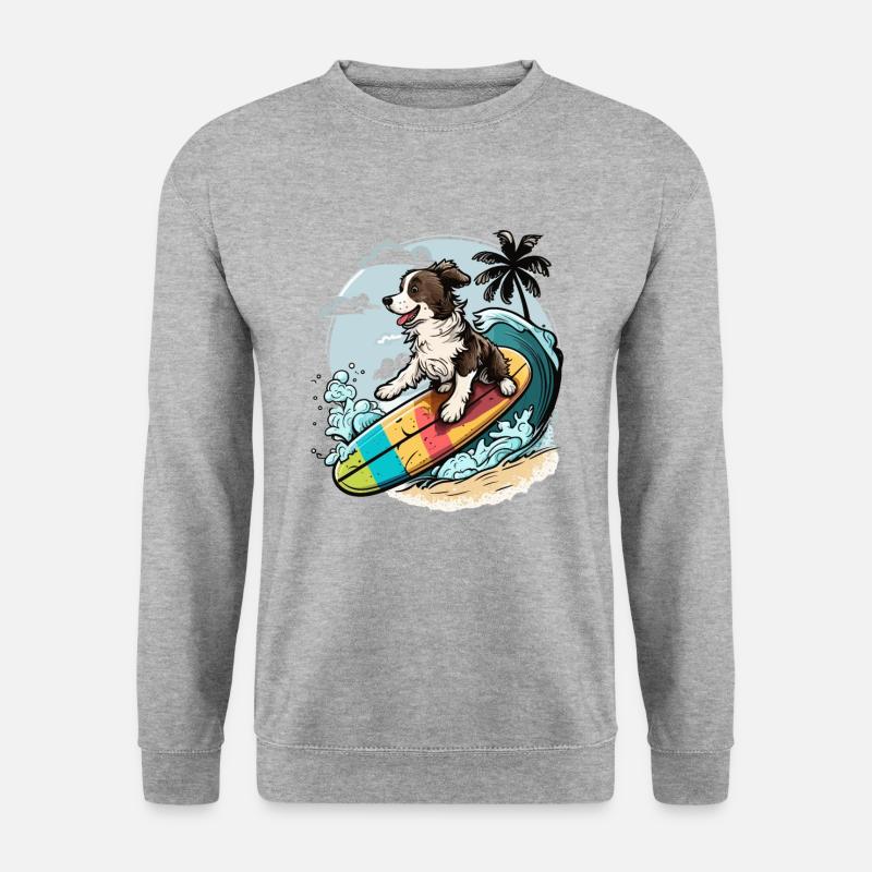 Surft auf Doggy - Unisex Pullover - Weißgrau meliert