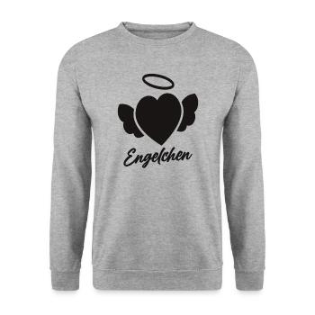 Engelchen mit Herz und Heiligenschein - Unisex Pullover - Weißgrau meliert - Vorne - Alina (178cm) & Michal (187cm)