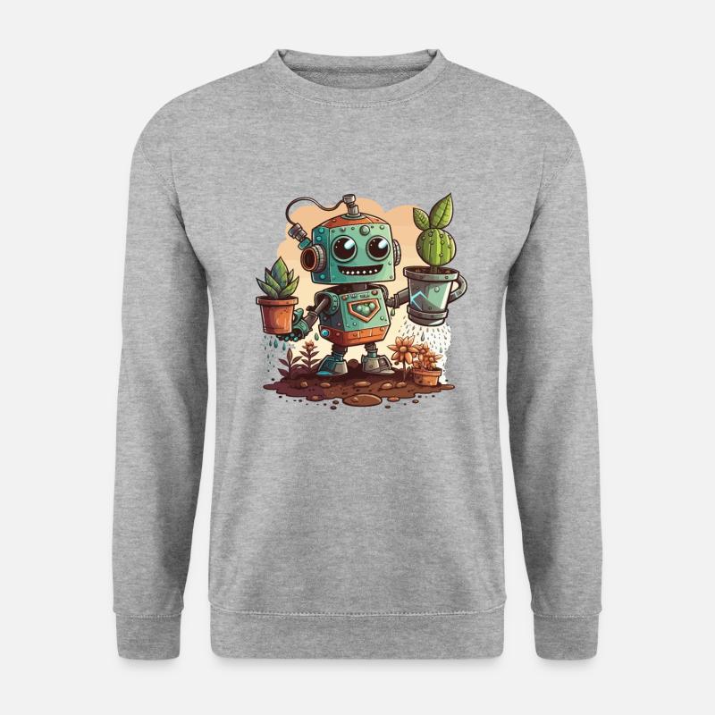 Roboter Bloom - Unisex Pullover - Weißgrau meliert
