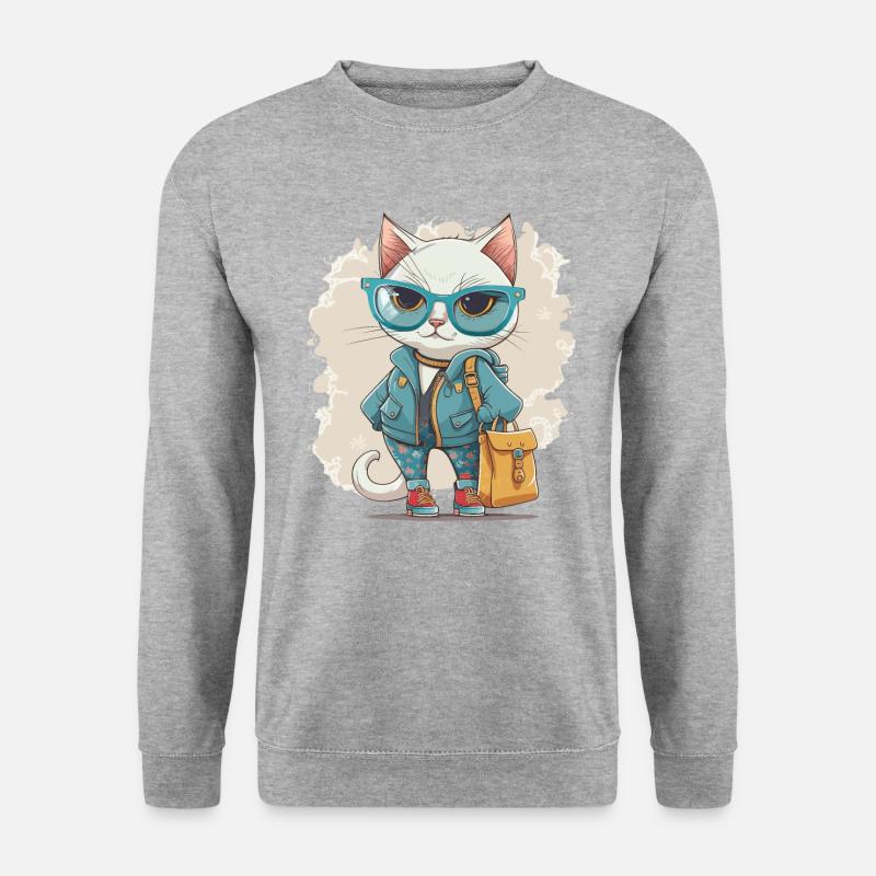 Katzenmode - Unisex Pullover - Weißgrau meliert
