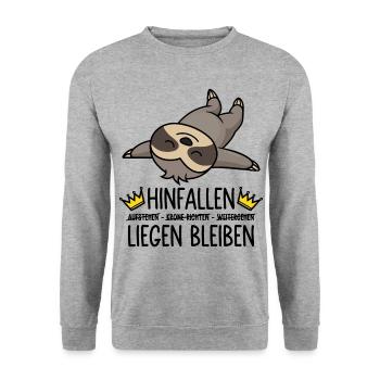 Hinfallen Liegen Bleiben - Faultier - Unisex Pullover - Weißgrau meliert - Vorne - Alina (178cm) & Michal (187cm)