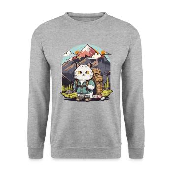 Le randonneur félin - Sweat-shirt Unisexe - gris chiné - Devant - Alina (178cm) & Michal (187cm)