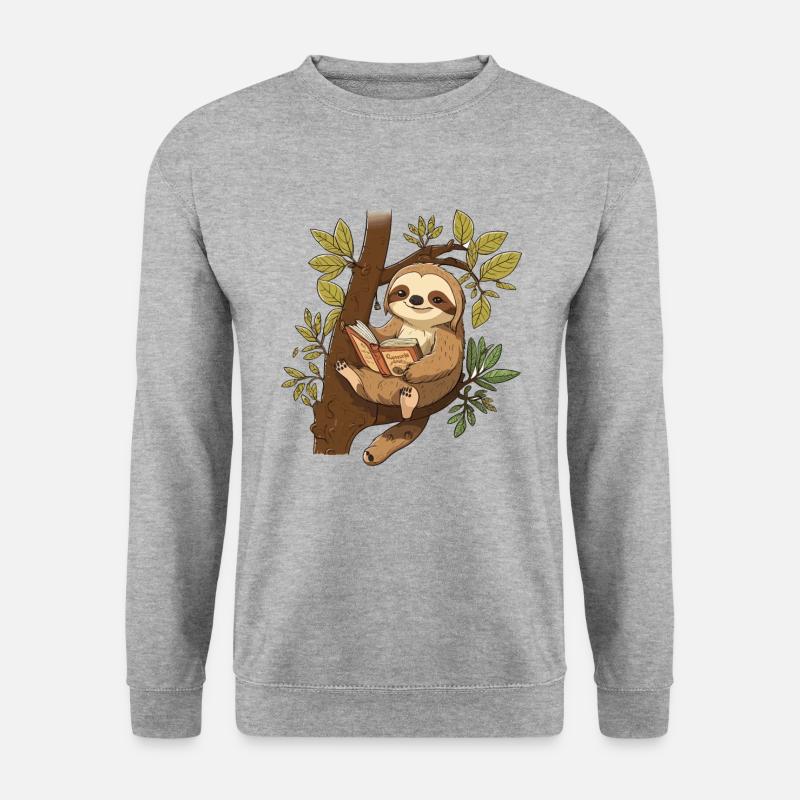 Faultier-Leser - Unisex Pullover - Weißgrau meliert