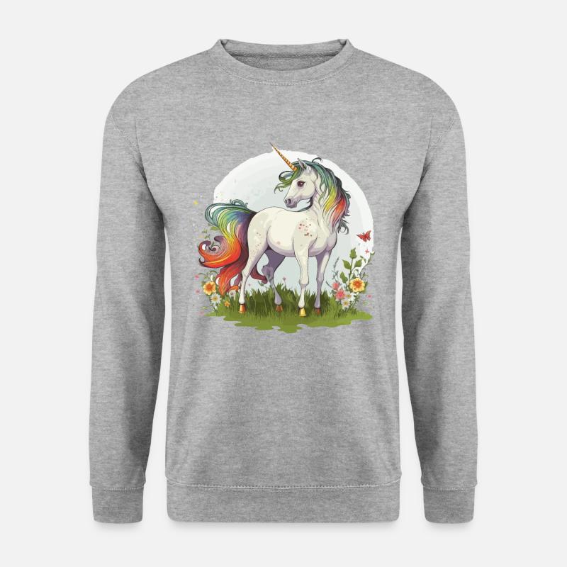Regenbogen-Einhorn - Unisex Pullover - Weißgrau meliert