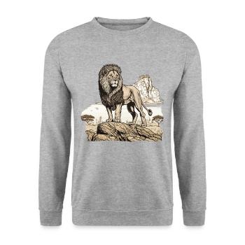 Majestic Lion - Unisex Sweatshirt - salt & pepper - Front - Alina (178cm) & Michal (187cm)