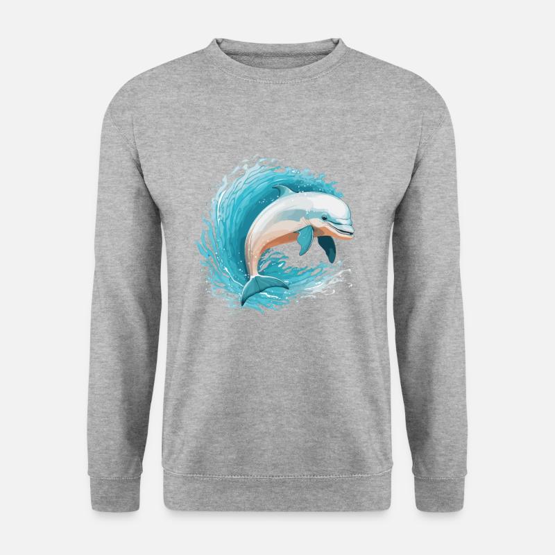 Verspielter Delfin - Unisex Pullover - Weißgrau meliert