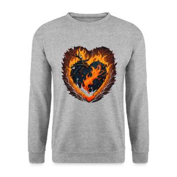 Flaming Love: Ein verspieltes Herz aus Feuer - Unisex Pullover - Weißgrau meliert - Vorne - Alina (178cm) & Michal (187cm)