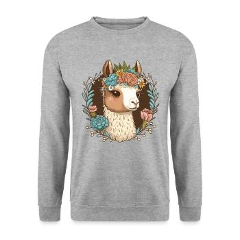 A Lamas Floral Elegance : Illustration mignonne avec F - Sweat-shirt Unisexe - gris chiné - Devant - Alina (178cm) & Michal (187cm)