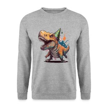 Birthday Roar: A Whimsical Cartoon Design - Unisex Sweatshirt - salt & pepper - Front - Alina (178cm) & Michal (187cm)