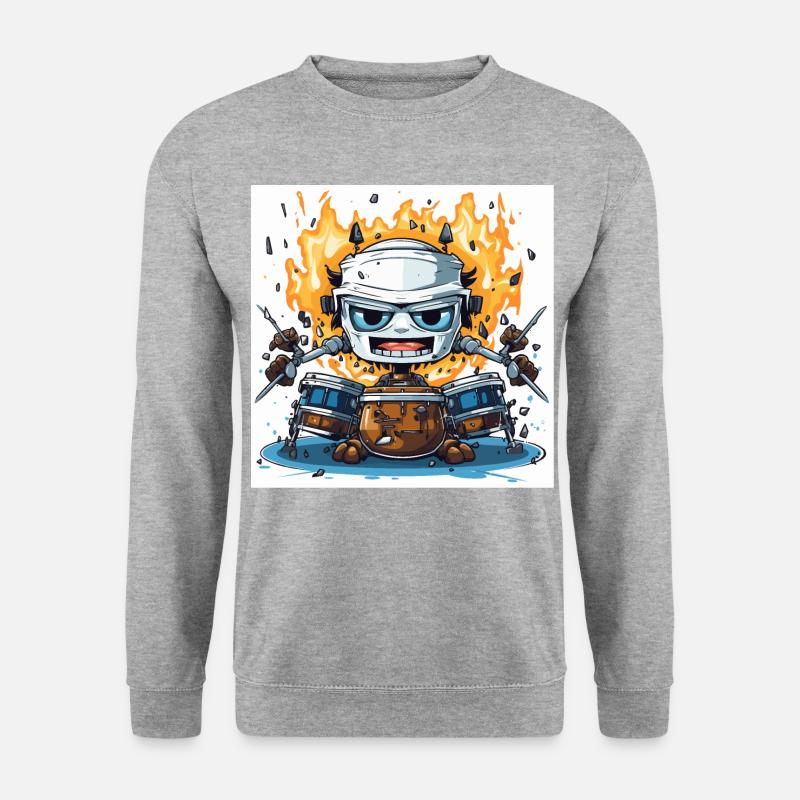 Der Roboter-Trommler - Unisex Pullover - Weißgrau meliert