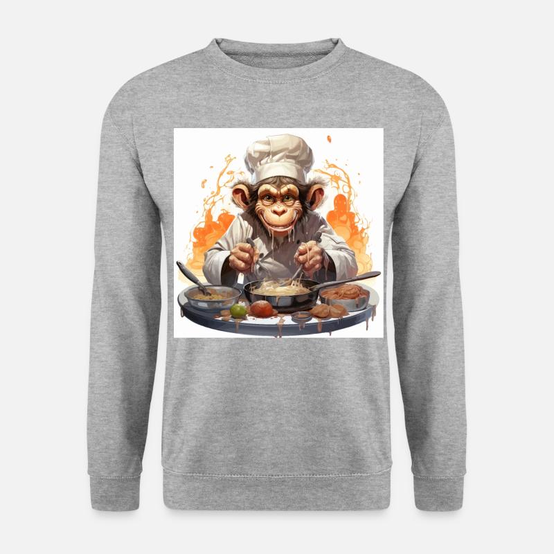 Der kulinarische Schimpanse - Unisex Pullover - Weißgrau meliert