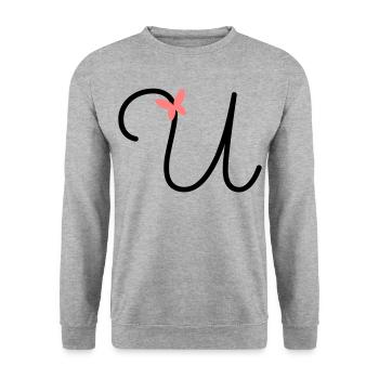 Lettre U Papillon Lettre - Sweat-shirt Unisexe - gris chiné - Devant - Alina (178cm) & Michal (187cm)