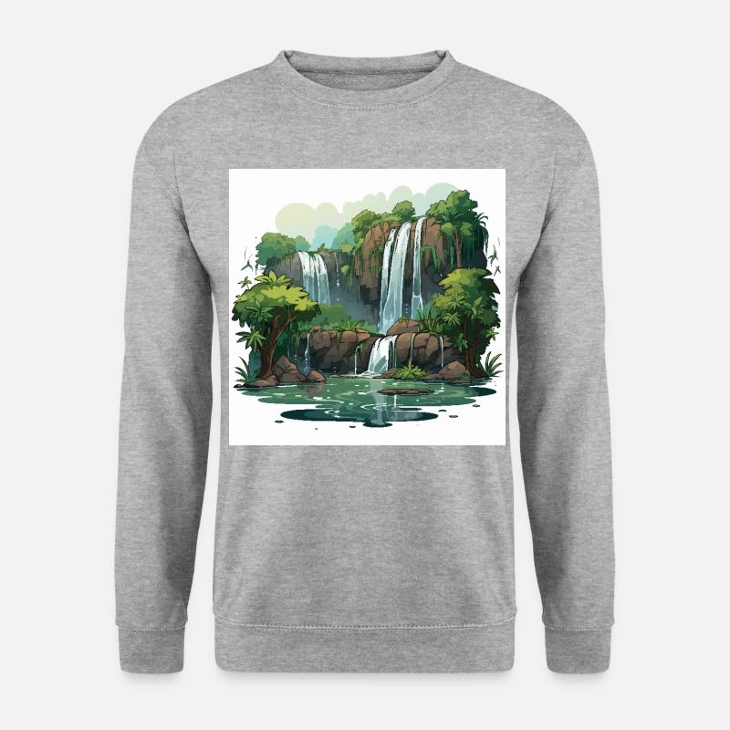 Wasserfall-Wanderung - Unisex Pullover - Weißgrau meliert