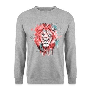 Lion Tête de Lion Coloré Prédateur Coloré Art Animalier - Sweat-shirt Unisexe - gris chiné - Devant - Alina (178cm) & Michal (187cm)
