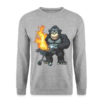 Grillen Grilla Griller Gorilla BBQ Lustig Witzig - Unisex Pullover - Weißgrau meliert - Vorne - Alina (178cm) & Michal (187cm)