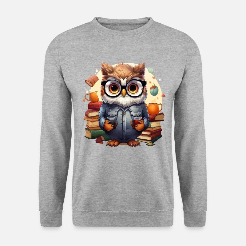 Die weise Bibliothekar-Eule - Unisex Pullover - Weißgrau meliert