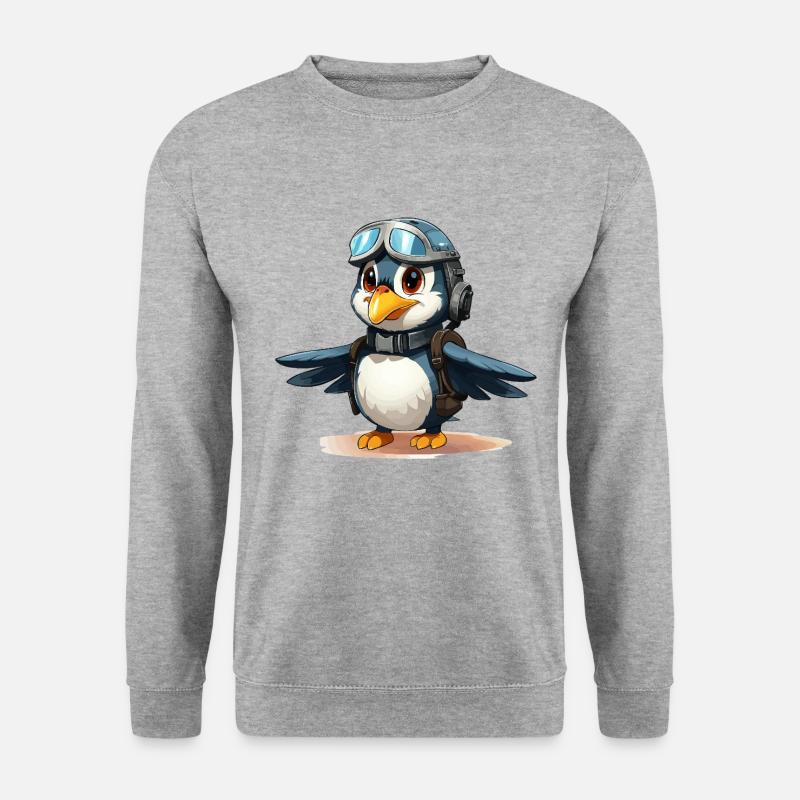 Der abenteuerlustige Pinguin-Pilot - Unisex Pullover - Weißgrau meliert