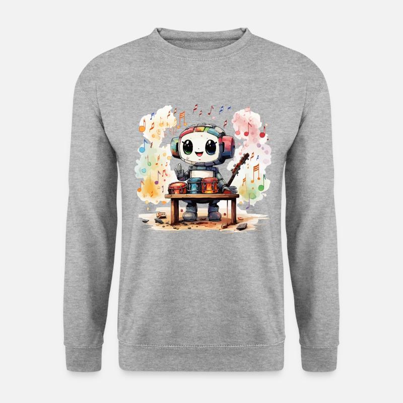 Der fröhliche Roboter-Xylophonist - Unisex Pullover - Weißgrau meliert