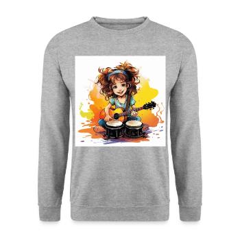 Der rhythmische Bongo-Spieler - Unisex Pullover - Weißgrau meliert - Vorne - Alina (178cm) & Michal (187cm)