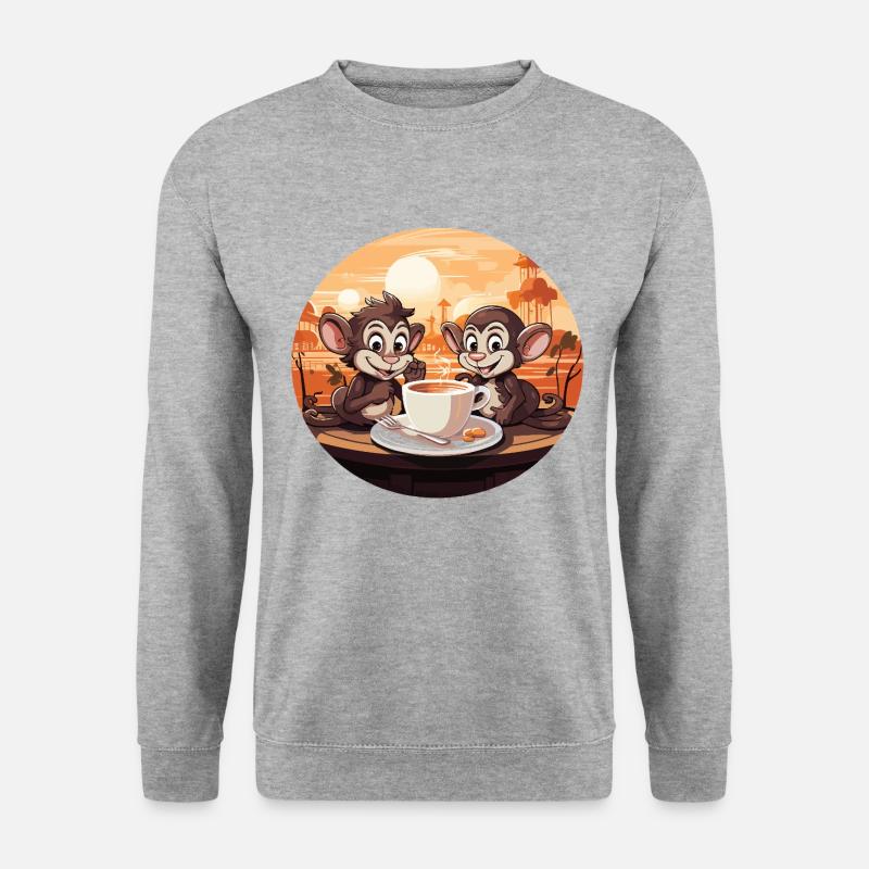 Affe Brew Kaffee Kunstdruck - Unisex Pullover - Weißgrau meliert