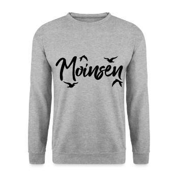 Moinsen Moin Gruß - Unisex Pullover - Weißgrau meliert - Vorne - Alina (178cm) & Michal (187cm)