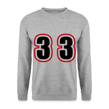 33 Zahl College - Unisex Pullover - Weißgrau meliert - Vorne - Alina (178cm) & Michal (187cm)