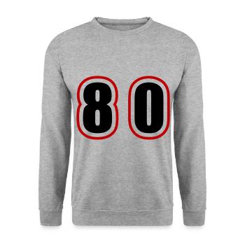 80 Zahl College - Unisex Pullover - Weißgrau meliert - Vorne - Alina (178cm) & Michal (187cm)