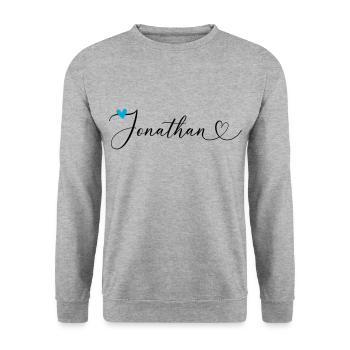 Jonathan Name Vorname Kalligrafieherz - Unisex Pullover - Weißgrau meliert - Vorne - Alina (178cm) & Michal (187cm)