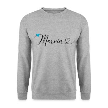 Marvin Nom Prénom Calligraphie coeur - Sweat-shirt Unisexe - gris chiné - Devant - Alina (178cm) & Michal (187cm)