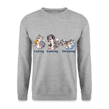 Eating Gaming Sleeping - Cute Gamer Cat - Unisex Pullover - Weißgrau meliert - Vorne - Alina (178cm) & Michal (187cm)