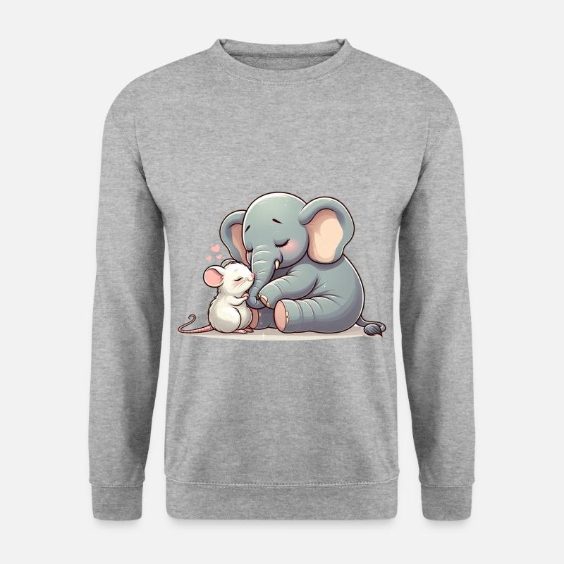 Cuddling Elephant And Mouse In Love - Unisex Pullover - Weißgrau meliert