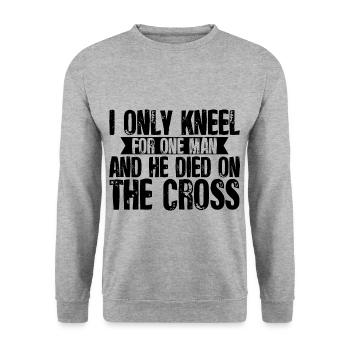 Je ne m’agenouille que pour un seul homme et il est mort sur la croix4 - Sweat-shirt Unisexe - gris chiné - Devant - Alina (178cm) & Michal (187cm)