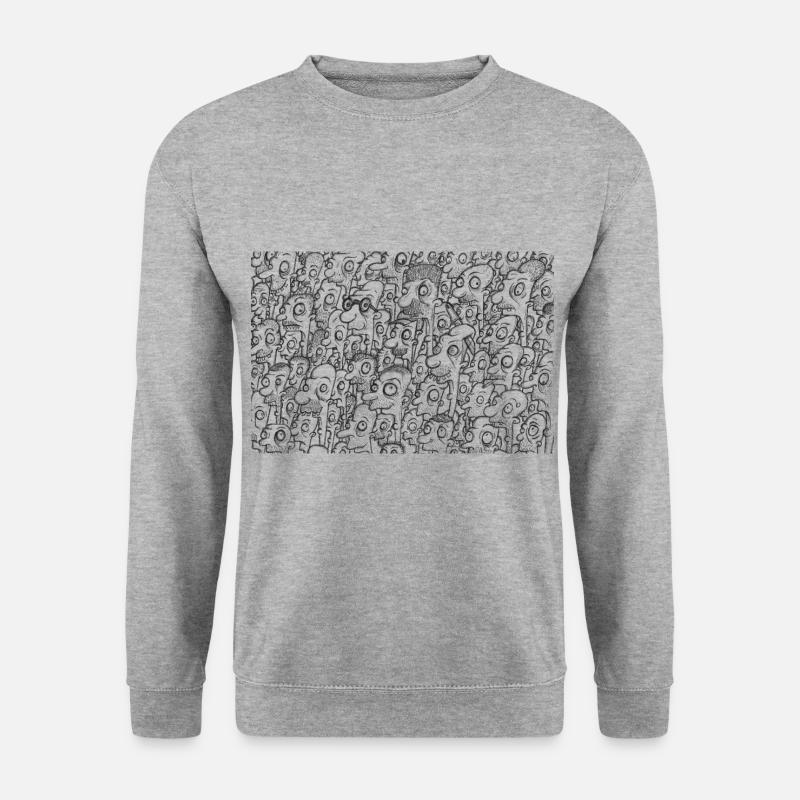 Crazy Heads in back - Unisex Pullover - Weißgrau meliert