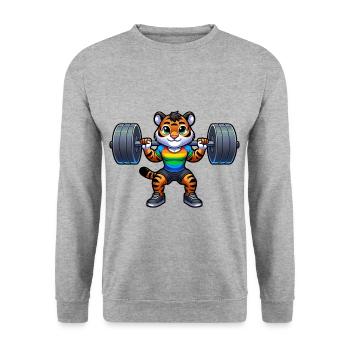 Rainbow Tiger Squatting In The Gym - Unisex Sweatshirt - salt & pepper - Front - Alina (178cm) & Michal (187cm)