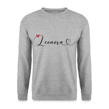 Leonora Name Vorname Kalligrafieherz - Unisex Pullover - Weißgrau meliert - Vorne - Alina (178cm) & Michal (187cm)