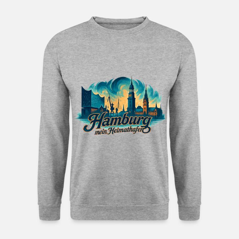 Hamburg Mein Heimathafen Stadt Silhouette Geschenk - Unisex Pullover - Weißgrau meliert