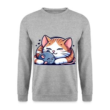 Câlin Chat Et Souris Amoureux - Sweat-shirt Unisexe - gris chiné - Devant - Alina (178cm) & Michal (187cm)