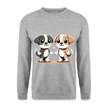 Two Cute Dog Friends Holding Hands - Unisex Pullover - Weißgrau meliert - Vorne - Alina (178cm) & Michal (187cm)