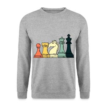Schach Figuren Bauer Turm Pferd Dame König - Unisex Pullover - Weißgrau meliert - Vorne - Alina (178cm) & Michal (187cm)